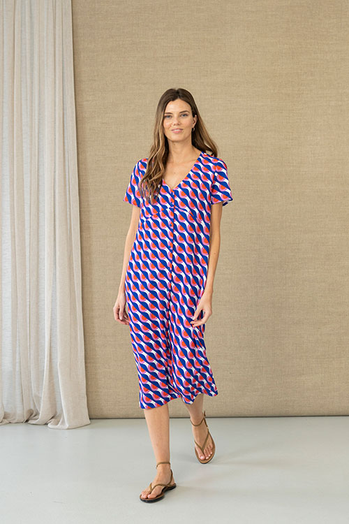 Vestido midi estampado geométrico con botones