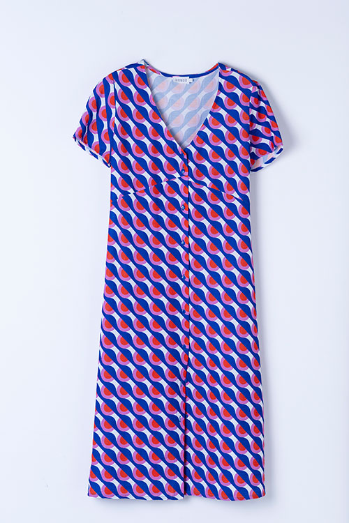 Vestido midi estampado geométrico con botones